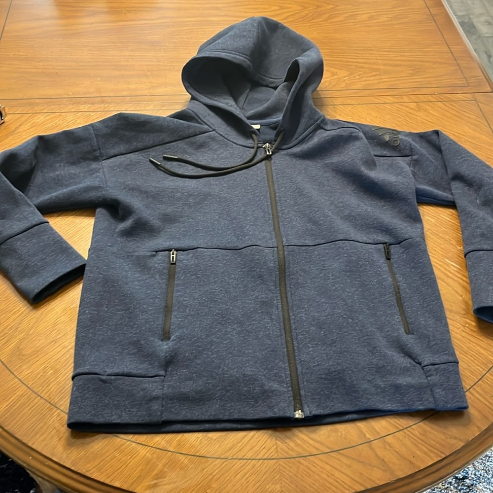 Adidas Navy Blue & Black Logo Full Zip Hoodie Like New